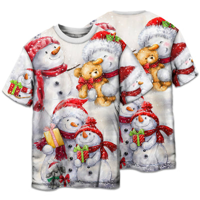T-shirt / S Christmas Snowman In Love So Happy Xmas Painting Style - Pajamas Short Sleeve - Owls Matrix LTD