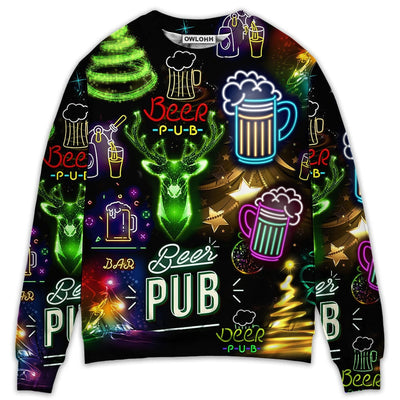 Sweater / S Beer Christmas Neon Art Drinking - Sweater - Ugly Christmas Sweaters - Owls Matrix LTD
