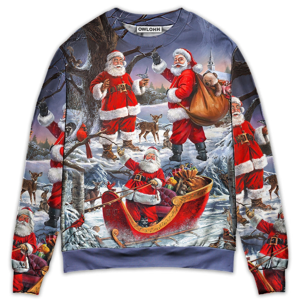 Sweater / S Christmas Funny Santa Claus Happy Xmas Is Coming Art Style Type- Sweater - Owls Matrix LTD
