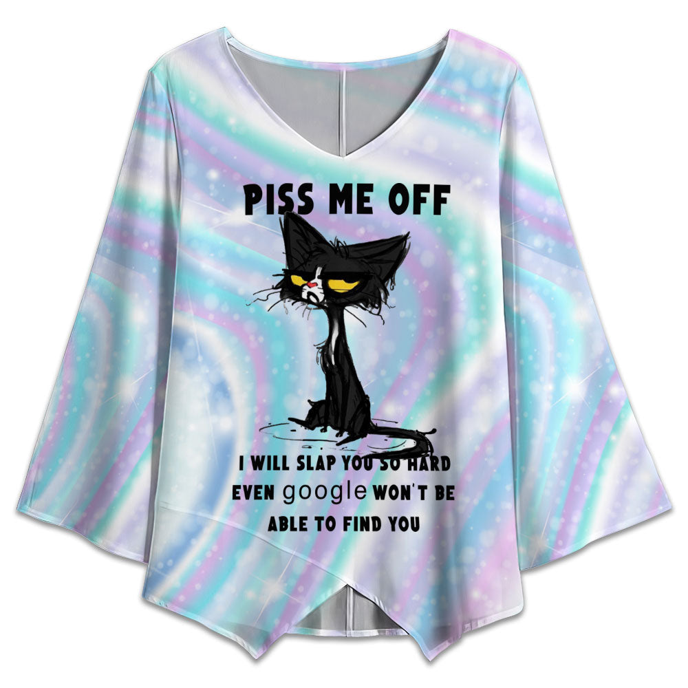 S Black Cat Piss Me Off - V-neck T-shirt - Owls Matrix LTD
