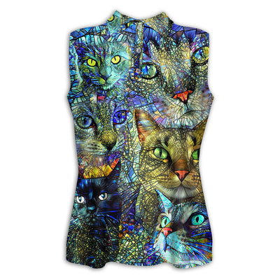XS Cat Art Lover Cat Colorful Style - Women's Polo Shirt - Owls Matrix LTD