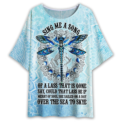 S Dragonfly Hippie Sing Me A Song - Women's T-shirt With Bat Sleeve - Owls Matrix LTD