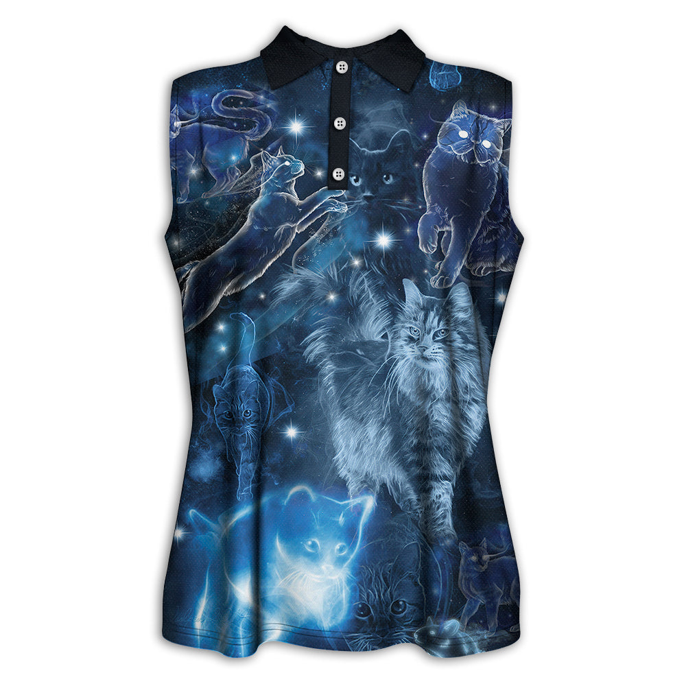 XS Cat Love Blue Neon Stunning - Women's Polo Shirt - Owls Matrix LTD