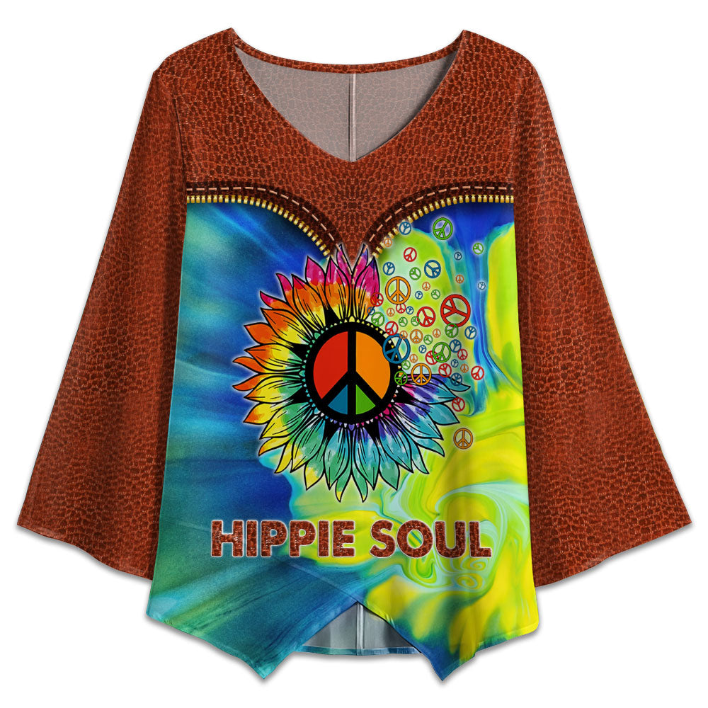 S Hippie Soul Tie Dye And Leather Style - V-neck T-shirt - Owls Matrix LTD