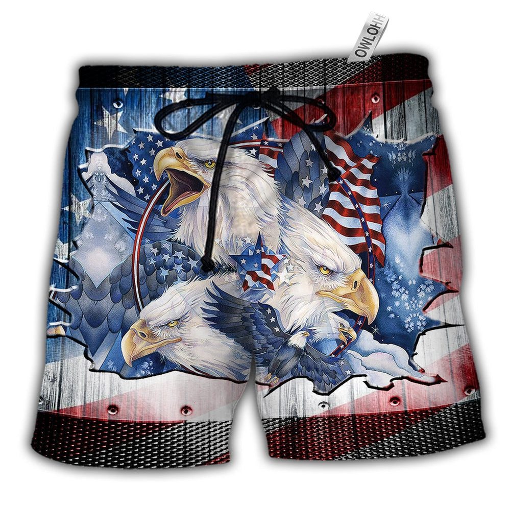 Beach Short / Adults / S America Eagle Proud Amazing Patriotic - Beach Short - Owls Matrix LTD