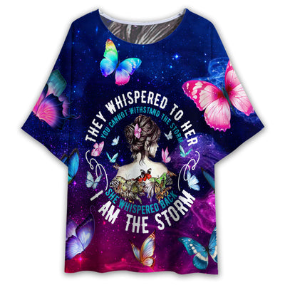 S Hippie They Whispered To Her You Cannot Withstand The Storm - Women's T-shirt With Bat Sleeve - Owls Matrix LTD