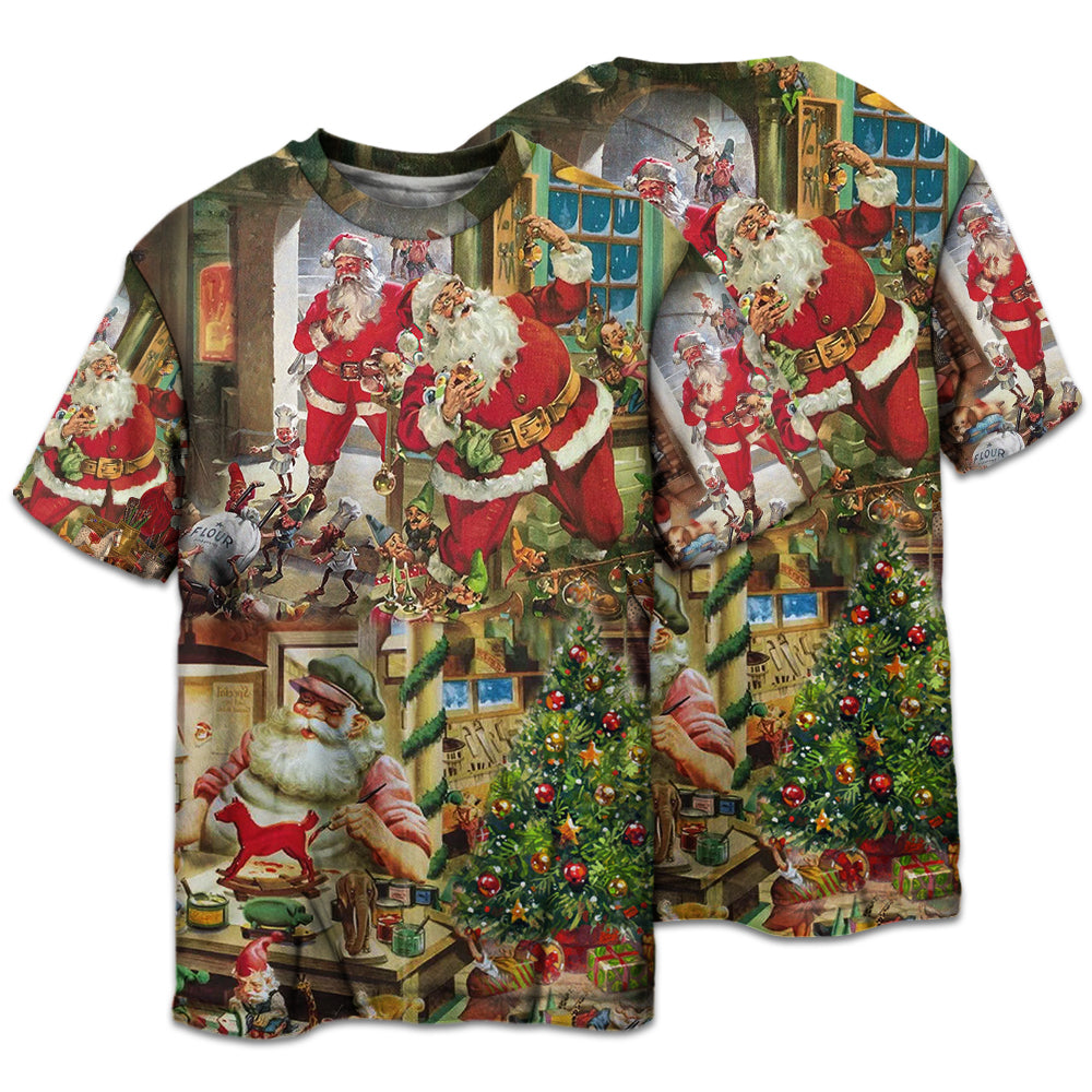 T-shirt / S Christmas Santa's Toy Workshop - Pajamas Short Sleeve - Owls Matrix LTD