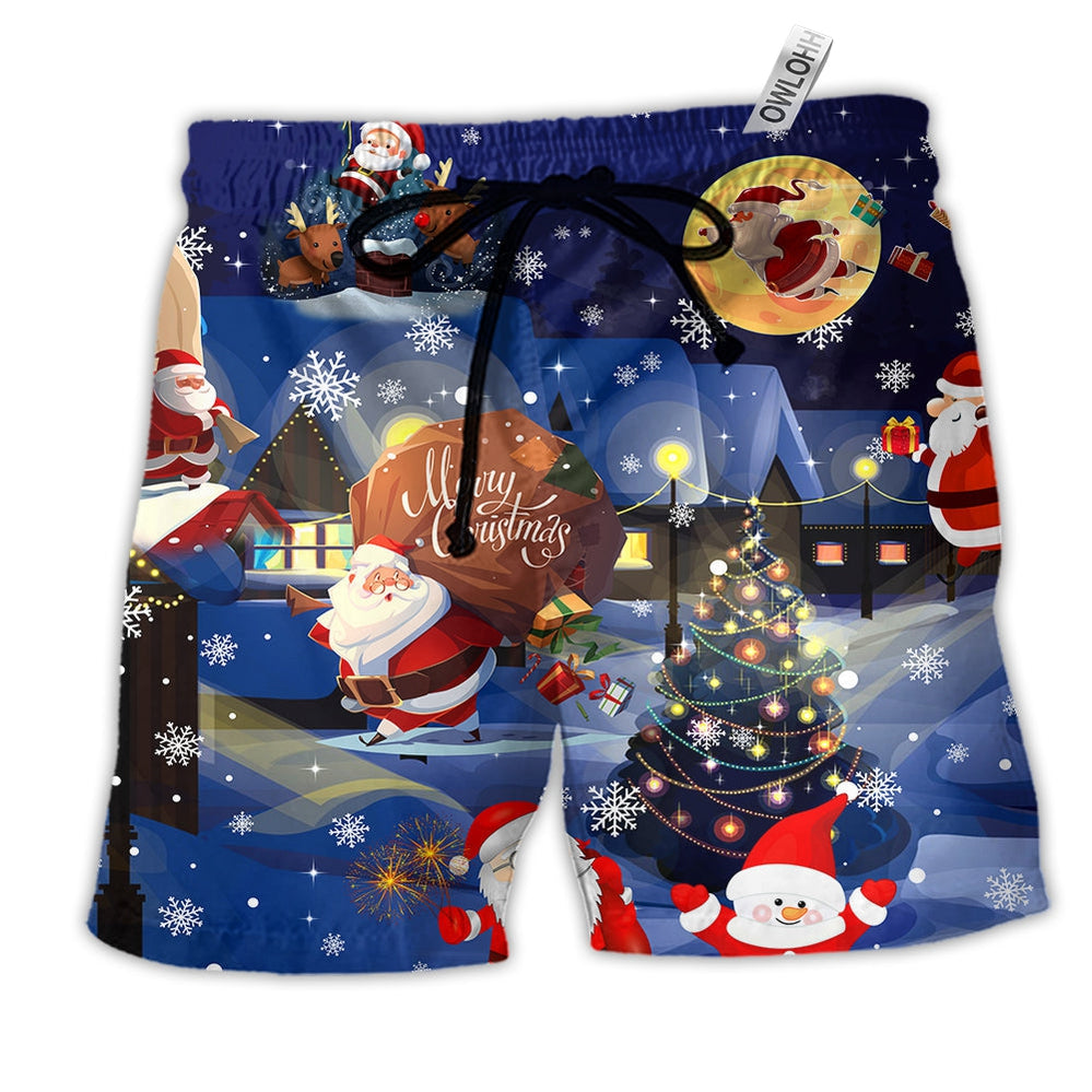 Beach Short / Adults / S Christmas Love Santa And Gifts - Beach Short - Owls Matrix LTD