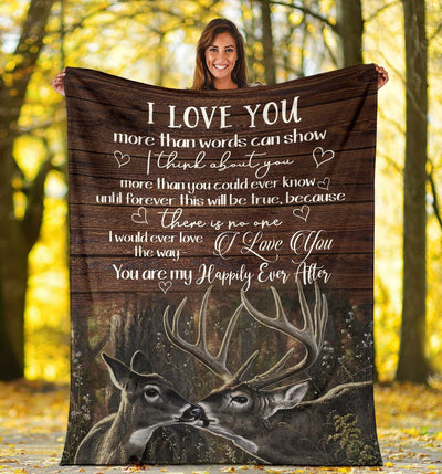 Hunting Deer I Love You You are My Happily Ever - Flannel Blanket - Owls Matrix LTD