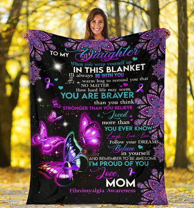 Fibromyalgia Awareness To My Daughter Lovely Butterfly - Flannel Blanket - Owls Matrix LTD