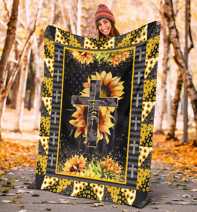 Jesus Cross On Sunflower Christian - Flannel Blanket - Owls Matrix LTD