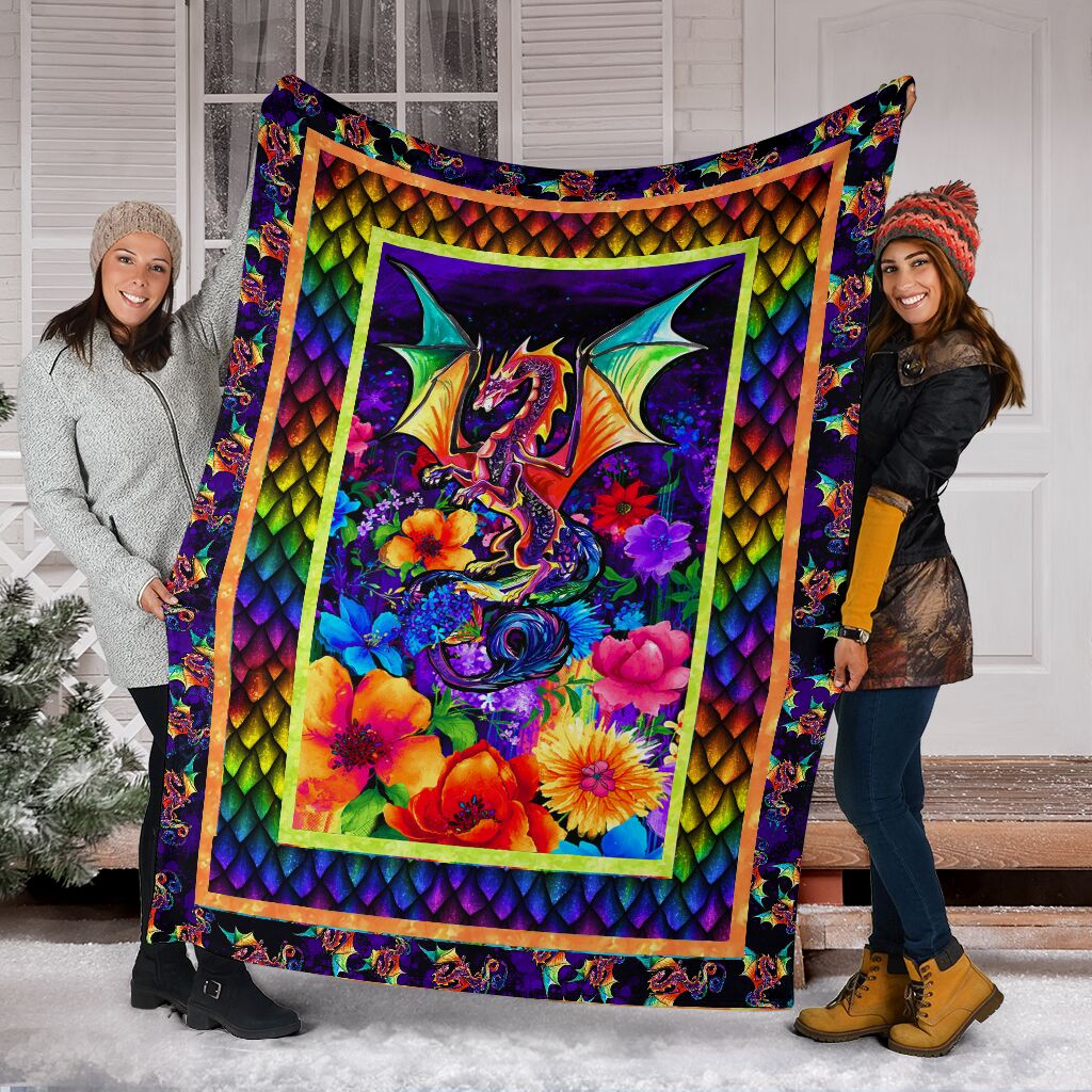 Dragon Colorful Floral So Cool - Flannel Blanket - Owls Matrix LTD