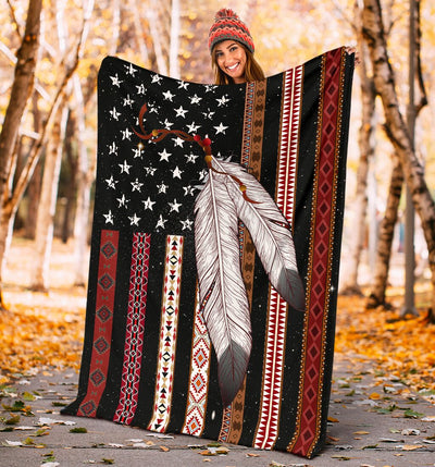 Native Ameican Flag American Indian So Cool - Flannel Blanket - Owls Matrix LTD