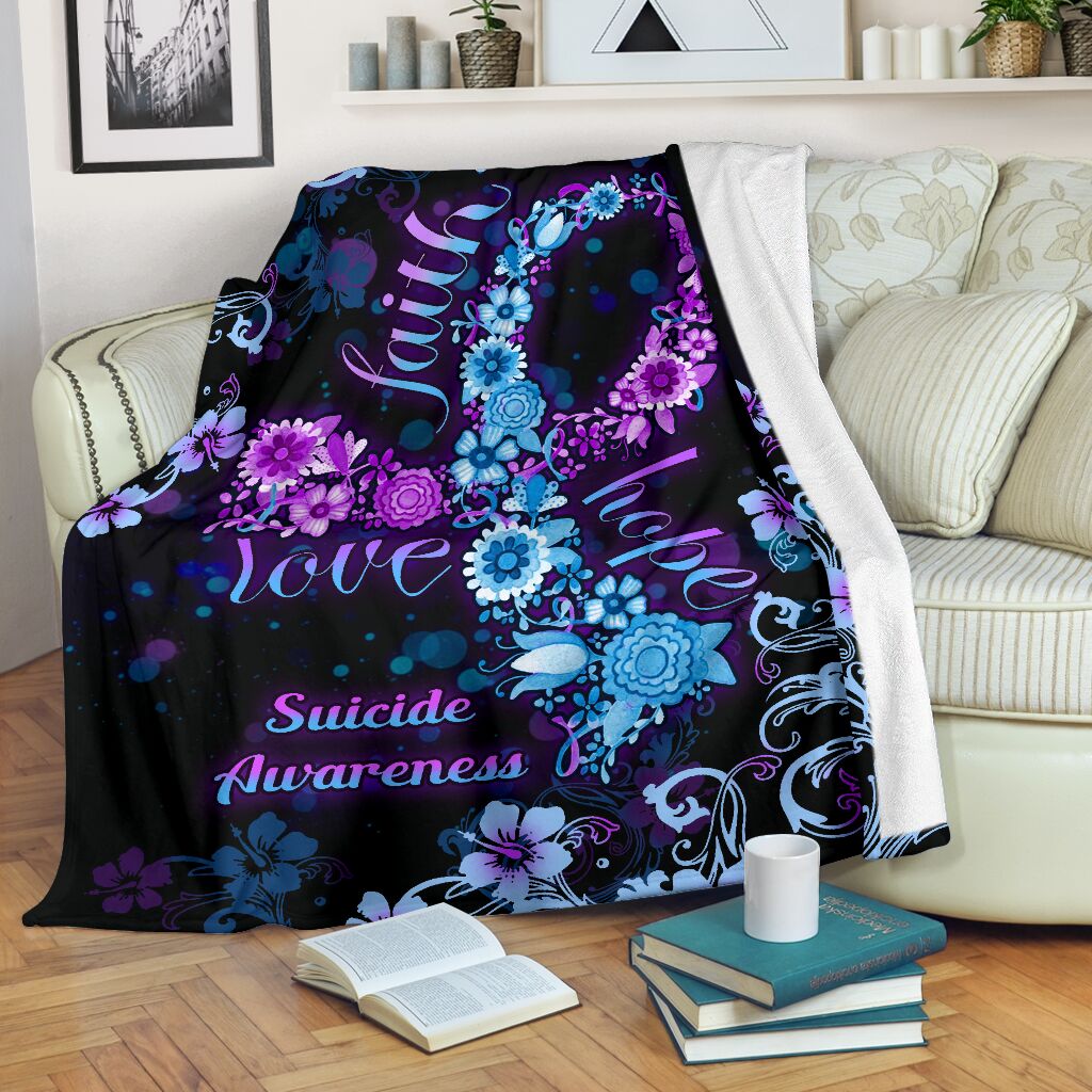 Suicide Prevention Faith Hope Love Floral - Flannel Blanket - Owls Matrix LTD