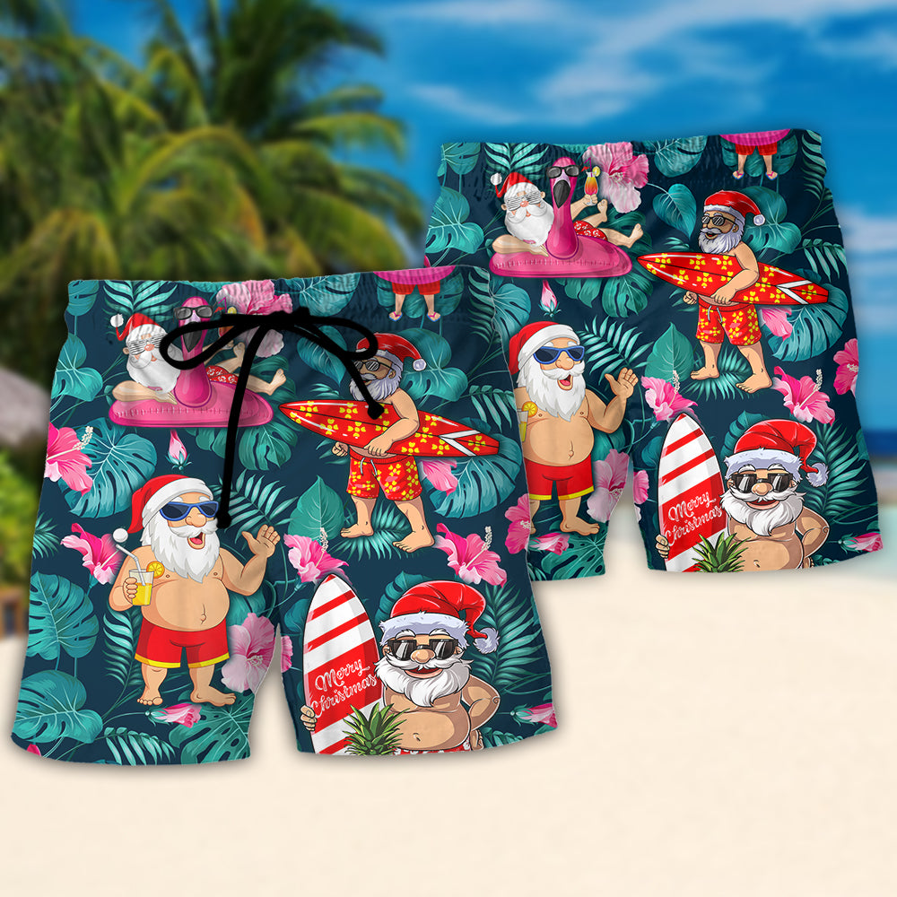 Christmas In July Funny Santa Claus Tropical Style - Beach Short