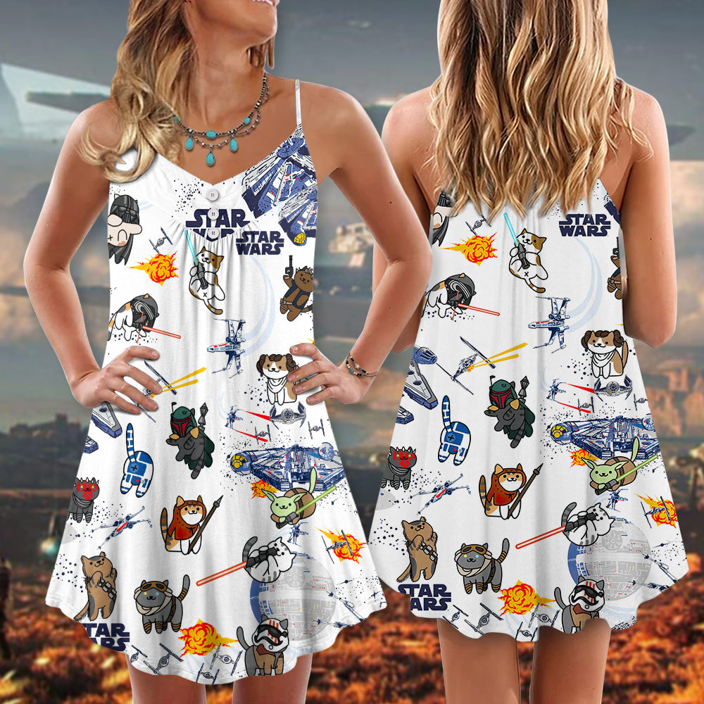 Star Wars Cats - V-neck Sleeveless Cami Dress