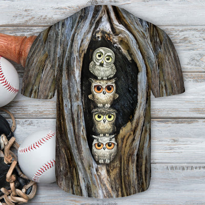 Owl Family Funny Wood Art - Baseball Jersey - Owls Matrix LTD