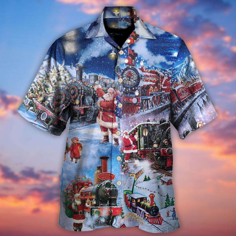Train Christmas Santa And Train Happiness - Hawaiian Shirt - Owls Matrix LTD