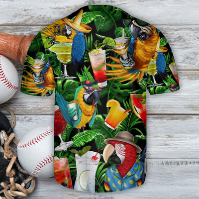 Parrot With Cocktails Tropical Art - Baseball Jersey - Owls Matrix LTD