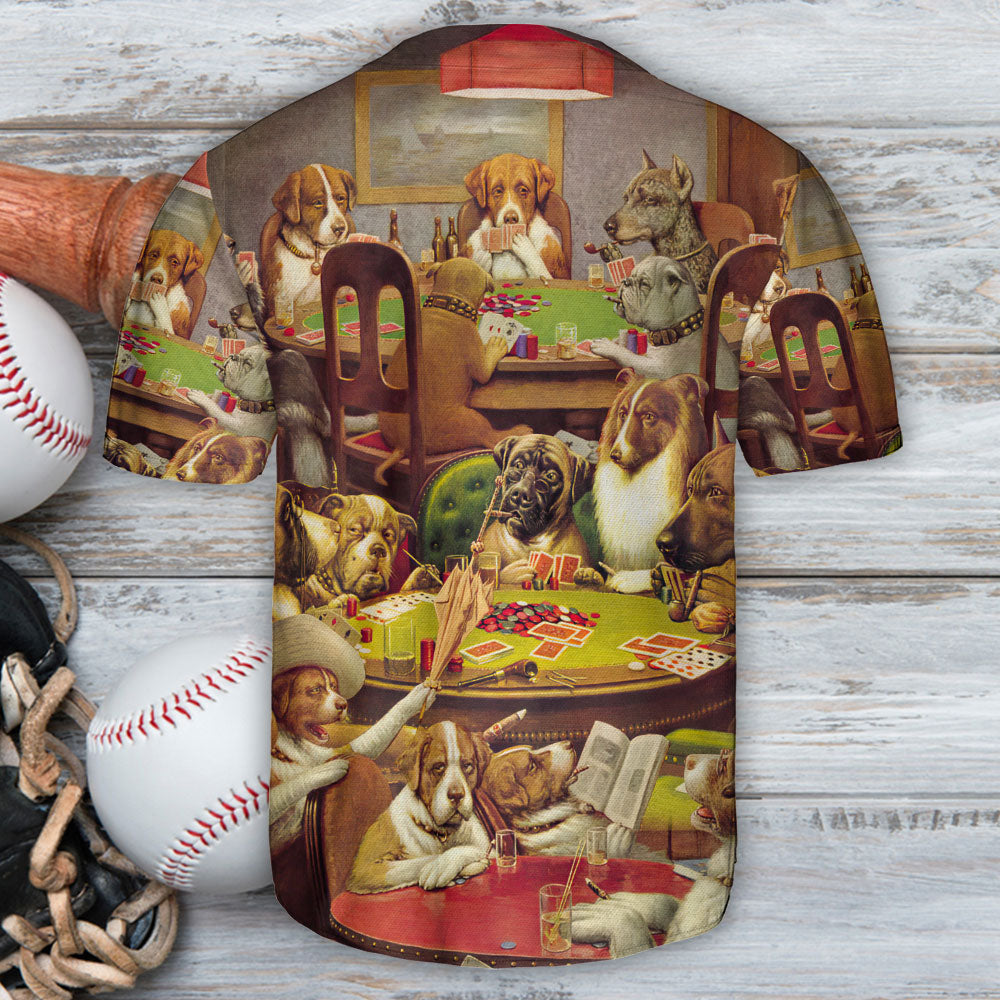Dog Casino Art Vintage - Baseball Jersey - Owls Matrix LTD