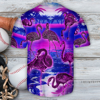Flamingo Neon Colorful Art Purple Style - Baseball Jersey - Owls Matrix LTD