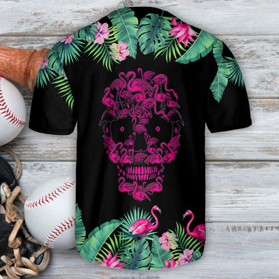 Flamingo Skull Loves Summer Tropical - Baseball Jersey - Owls Matrix LTD