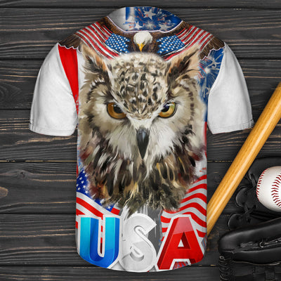 Owl USA Style Flag Art - Baseball Jersey - Owls Matrix LTD