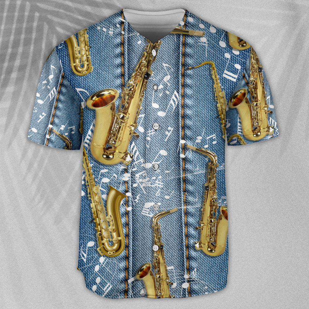 Saxophone Jeans Art Music Note - Baseball Jersey - Owls Matrix LTD