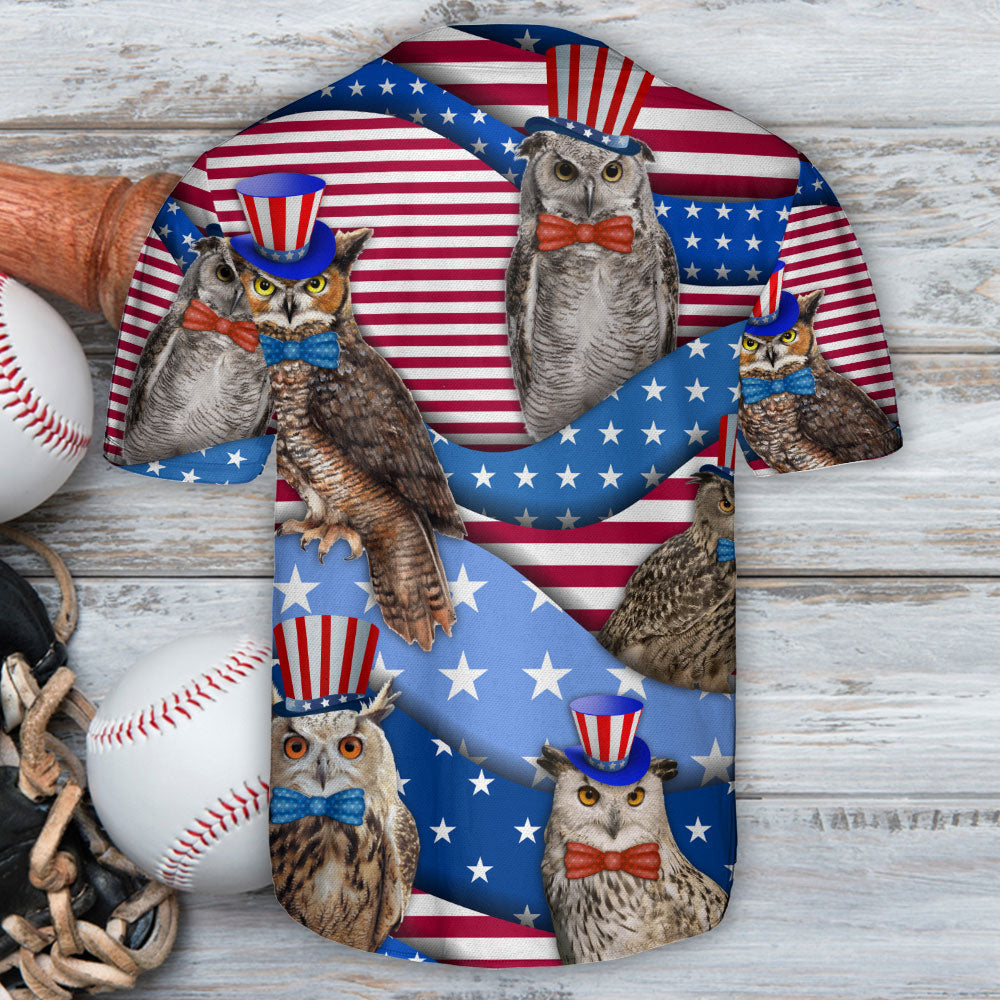 Owl USA Flag Art - Baseball Jersey - Owls Matrix LTD