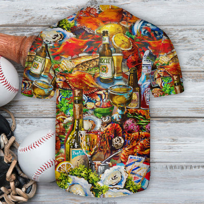 Food Beer And Seafood Art Lover - Baseball Jersey - Owls Matrix LTD