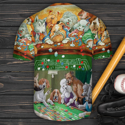 Dog Casino Funny Art - Baseball Jersey - Owls Matrix LTD