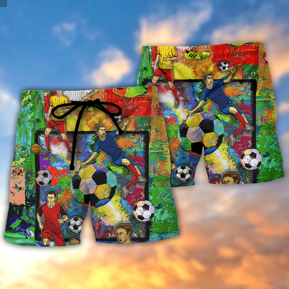 Soccer Style Colorful Lover Art - Beach Short - Owls Matrix LTD