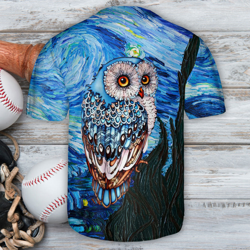 Owl Night Art Starry Night Glass Art - Baseball Jersey - Owls Matrix LTD