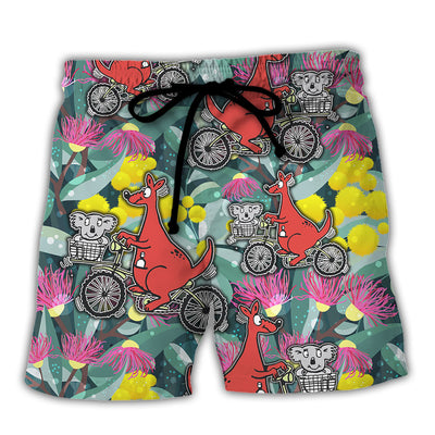 Kangaroo And Koala Vibe Ride Cycling Flower Art - Beach Short - Owls Matrix LTD