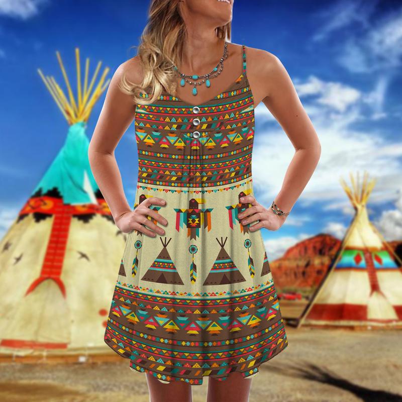 Native Pattern Summer Cool Vibes Style - Summer Dress - Owls Matrix LTD