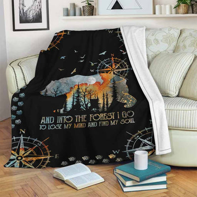 Camping And Into The Forest I Go With Bear - Flannel Blanket - Owls Matrix LTD
