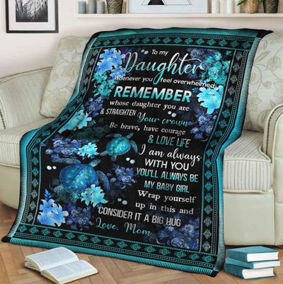Turtle To My Daughter Flower Style - Flannel Blanket - Owls Matrix LTD