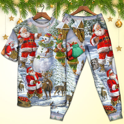 Christmas Santa Claus Snowman Elf So Happy Art Style - Pajamas Short Sleeve - Owls Matrix LTD