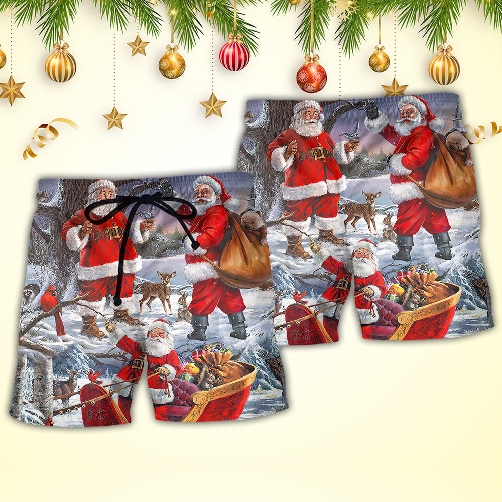 Christmas Funny Santa Claus Happy Xmas Is Coming Art Style Lovely - Beach Short - Owls Matrix LTD