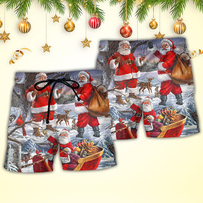 Christmas Funny Santa Claus Happy Xmas Is Coming Art Style Lovely - Beach Short - Owls Matrix LTD