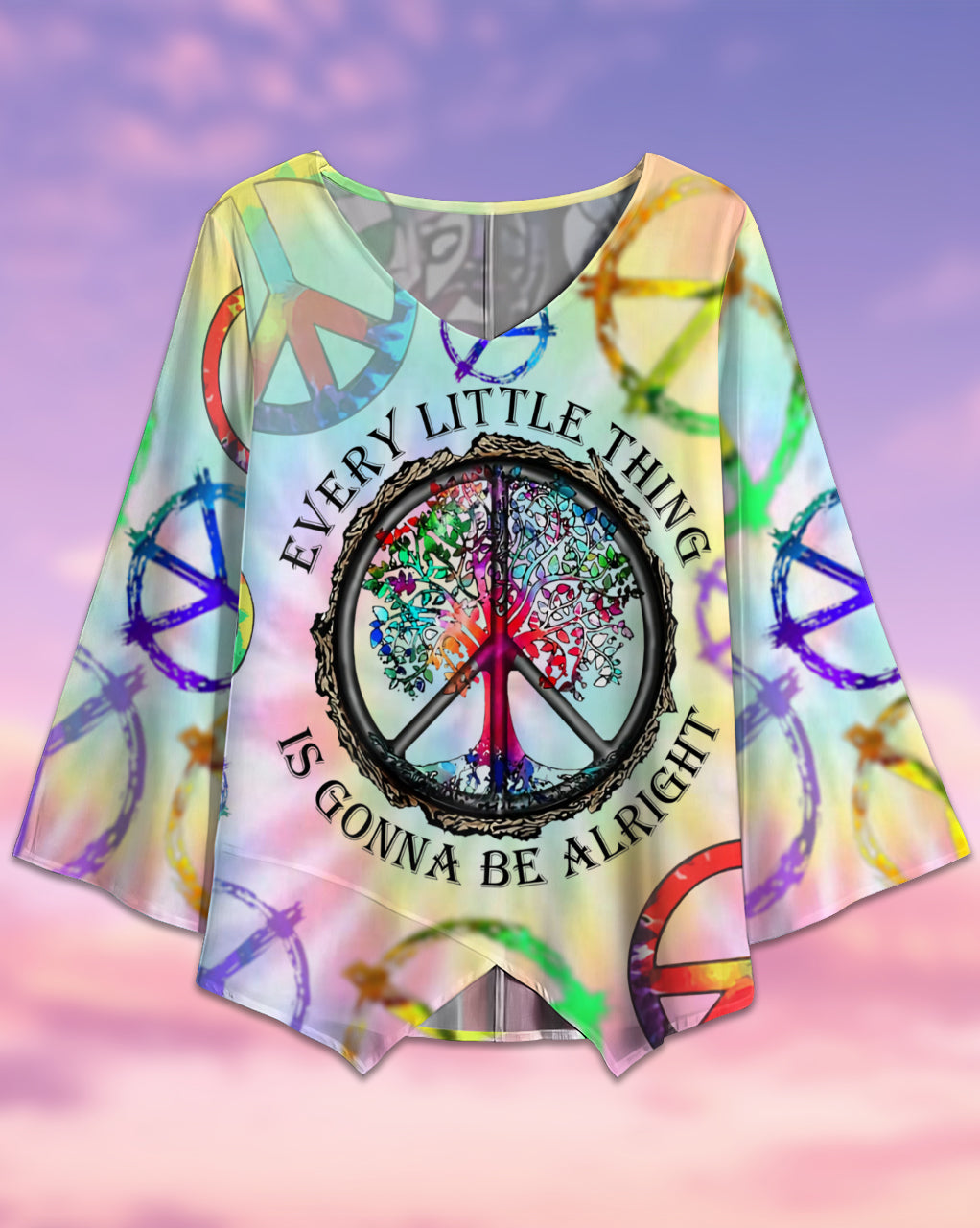 Hippie Every Little Thing Is Gonna Be Alright - V-neck T-shirt - Owls Matrix LTD