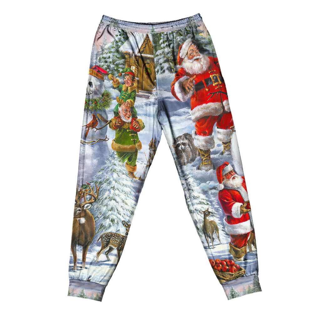 Pants / S Christmas Santa Claus Snowman Elf So Happy Art Style - Pajamas Short Sleeve - Owls Matrix LTD