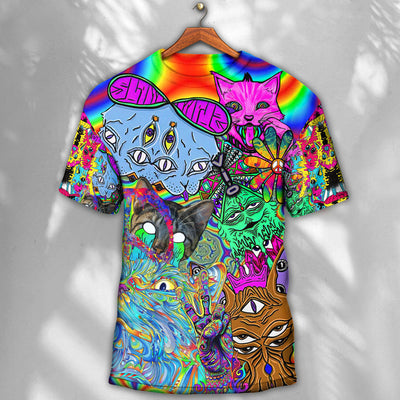 Hippie Cat Break My Mind - Round Neck T-shirt - Owls Matrix LTD