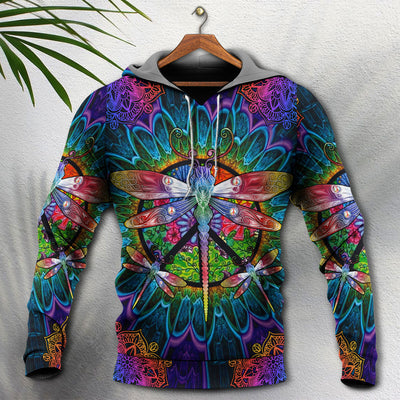 Hippie Colorful Dragonfly Mandala Peace Life - Hoodie - Owls Matrix LTD