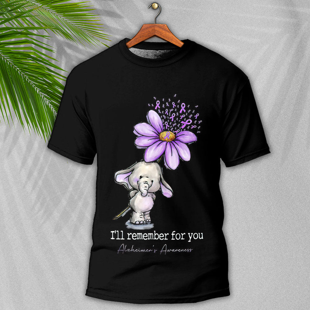 Alzheimer's Awareness I'll Remember For You Elephant - Round Neck T-shirt - Owls Matrix LTD
