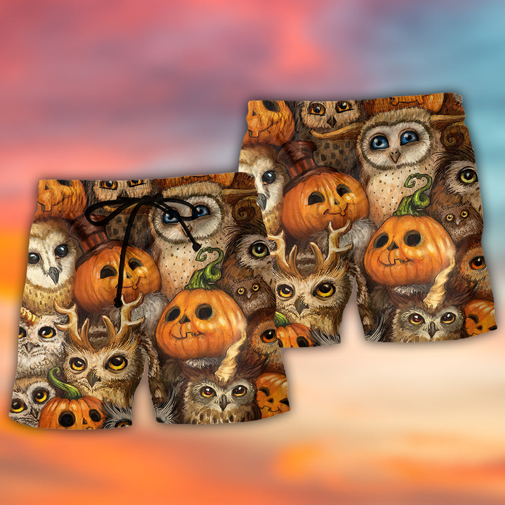 Halloween Owl Pumpkin Pattern - Beach Short - Owls Matrix LTD
