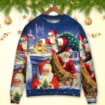 Christmas Funny Santa Claus Up On Rooftop Art Style - Sweater - Ugly Christmas Sweaters - Owls Matrix LTD
