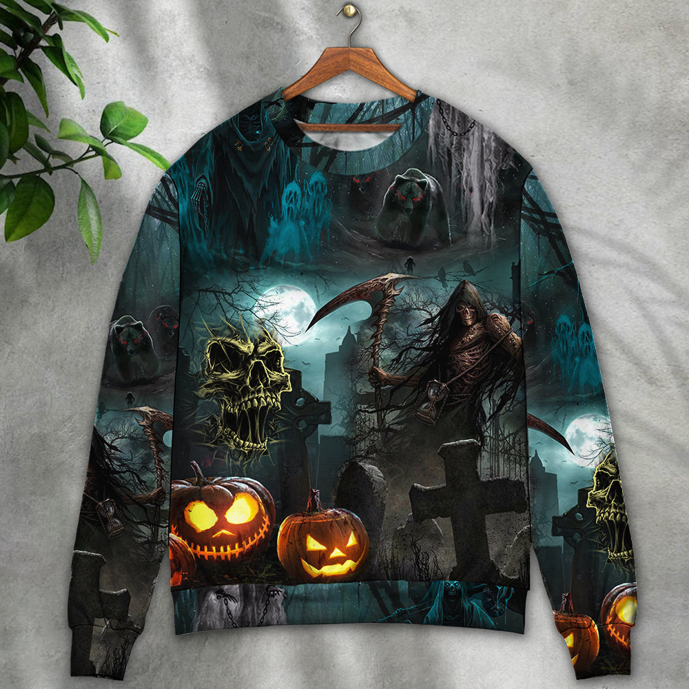 Halloween Ghost In The Dark Pumpkin Scary - Sweater - Ugly Christmas Sweaters - Owls Matrix LTD