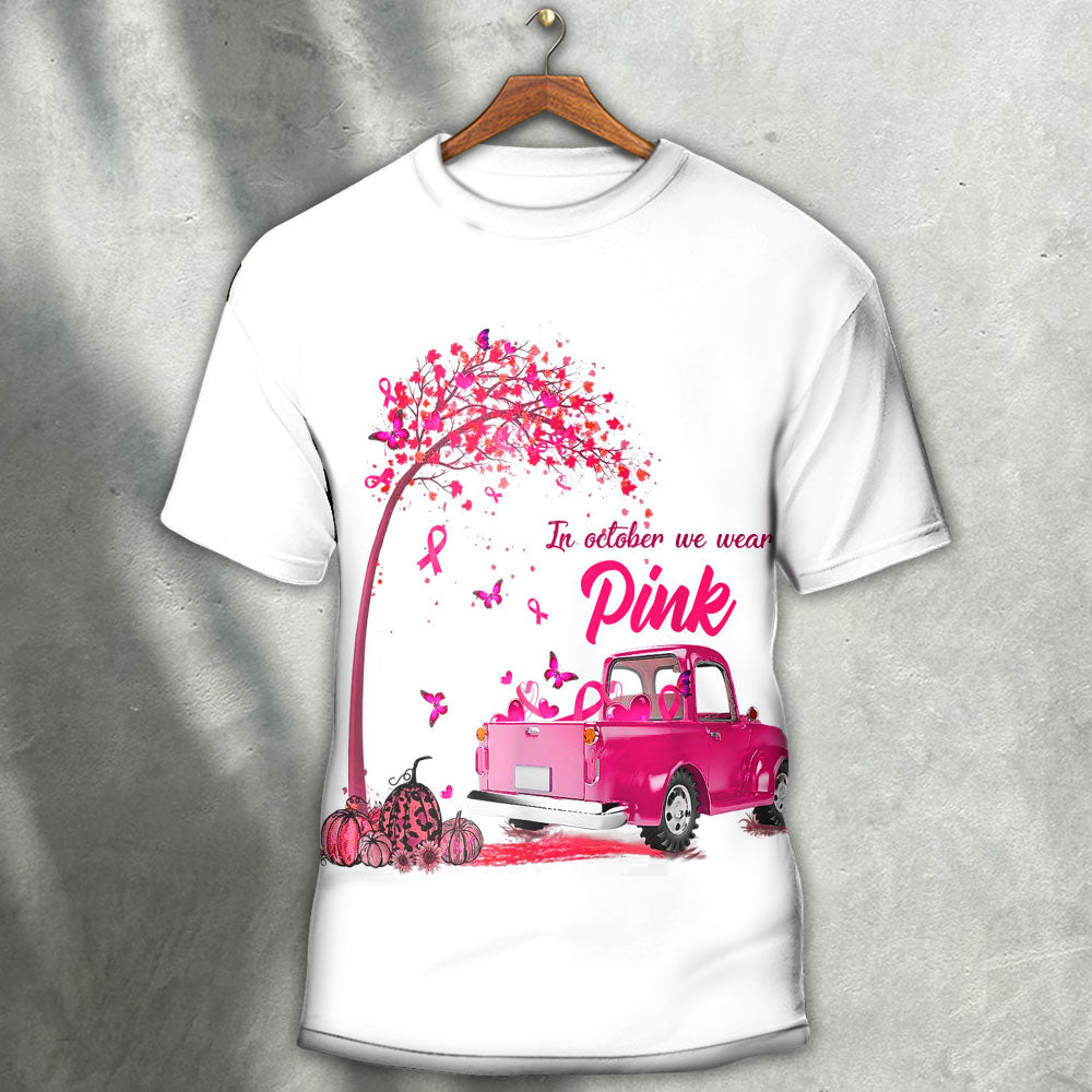 Beast Cancer In October We Wear Pink - Round Neck T- shirt - Owls Matrix LTD