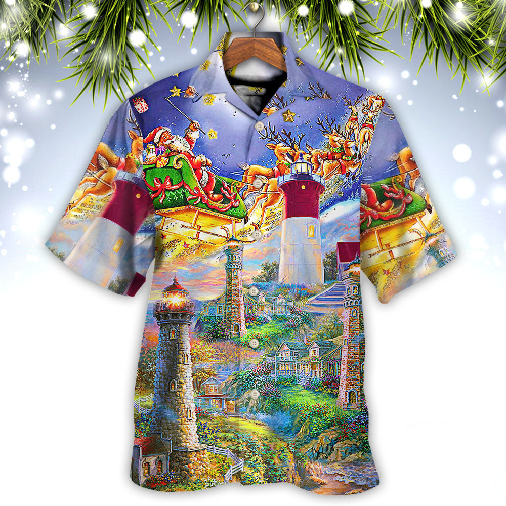 Lighthouse Christmas Santa Home The Light Is - Hawaiian Shirt - Owls Matrix LTD